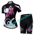  -  2023 CYCLING LADY FLOWERS PINK Dmsk cyklistick komplet (dres a kalhoty) letn od  www.kadado.cz